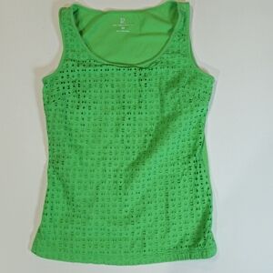 New York & Company Tank Top Womens XS Kelly Green Eyelet Overlay‎ Cotton Layered